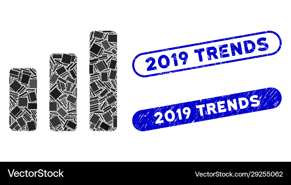 Rectangle mosaic bar chart increase with textured Vector Image