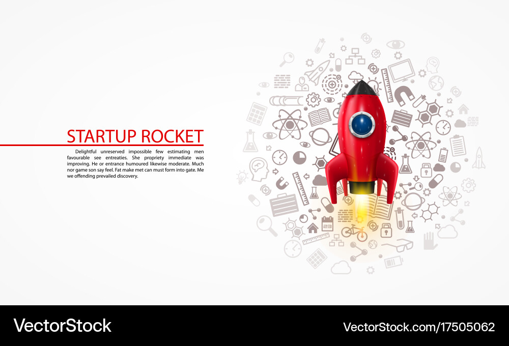 Rocket with icons on the background Vector Image
