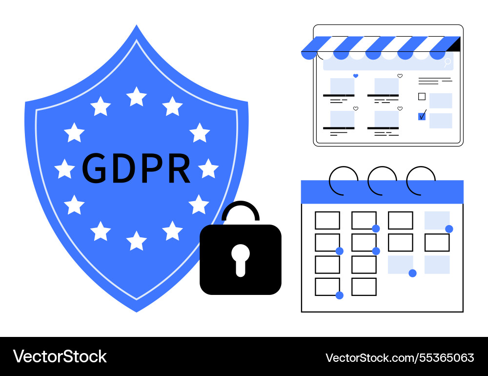 Blue shield with gdpr text lock storefront Blue shield with gdpr text lock storefront vector image