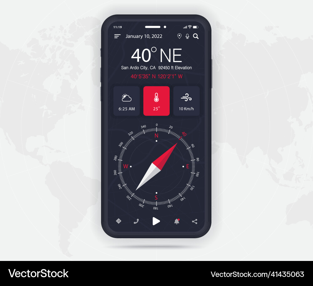 Compass app ui ux gui konzept map gps Compass app ui ux gui konzept map gps vektorbild