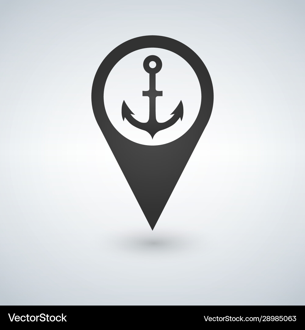 Dark map pointer with anchor symbol icon isolated vector image
