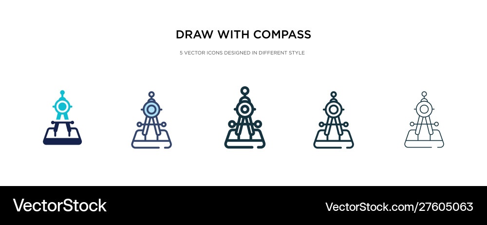 Draw with compass icon in different style two Draw with compass icon in different style two vector image