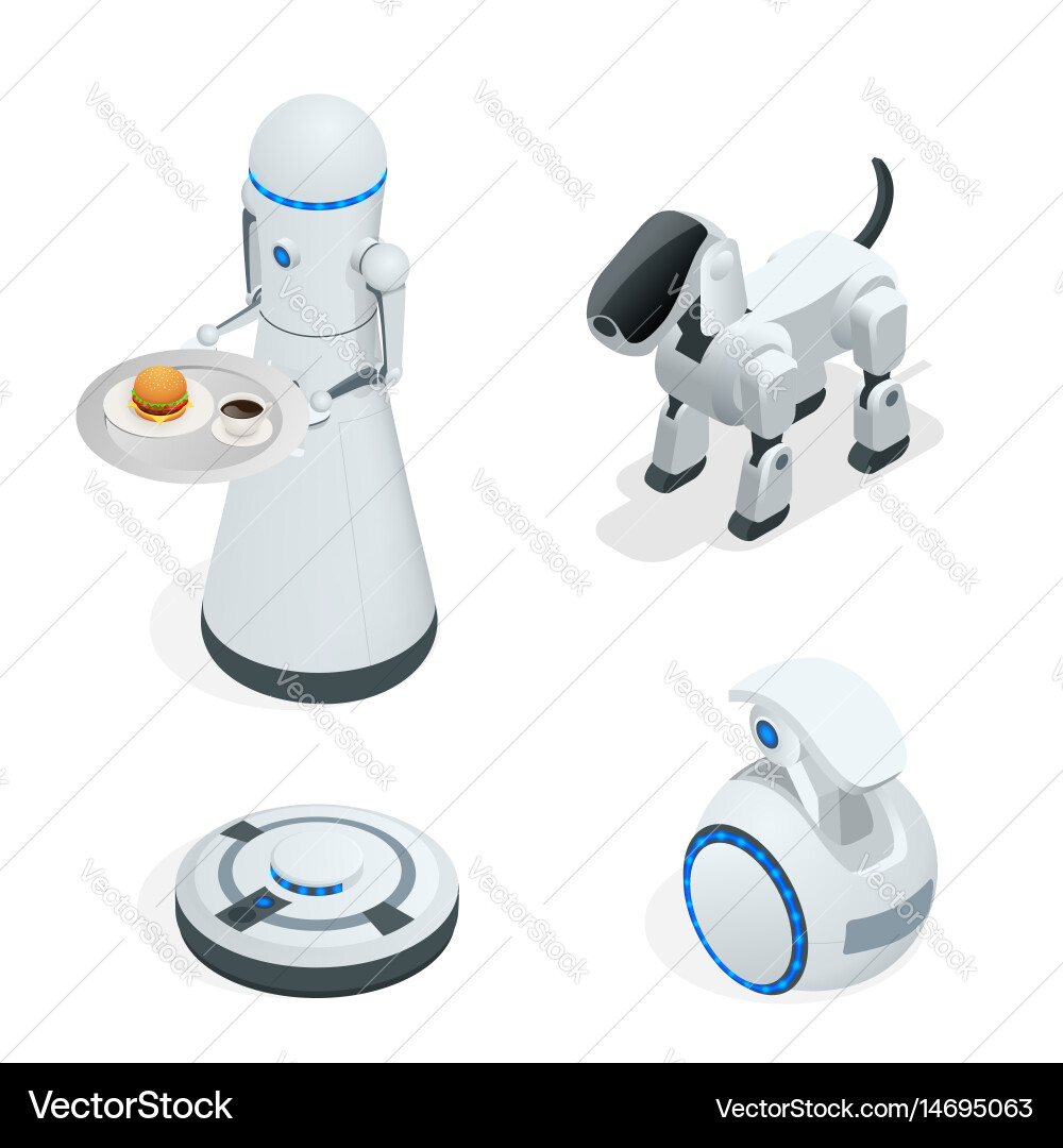 Isometric Robot Collection - Smart Home Automation Vector Image