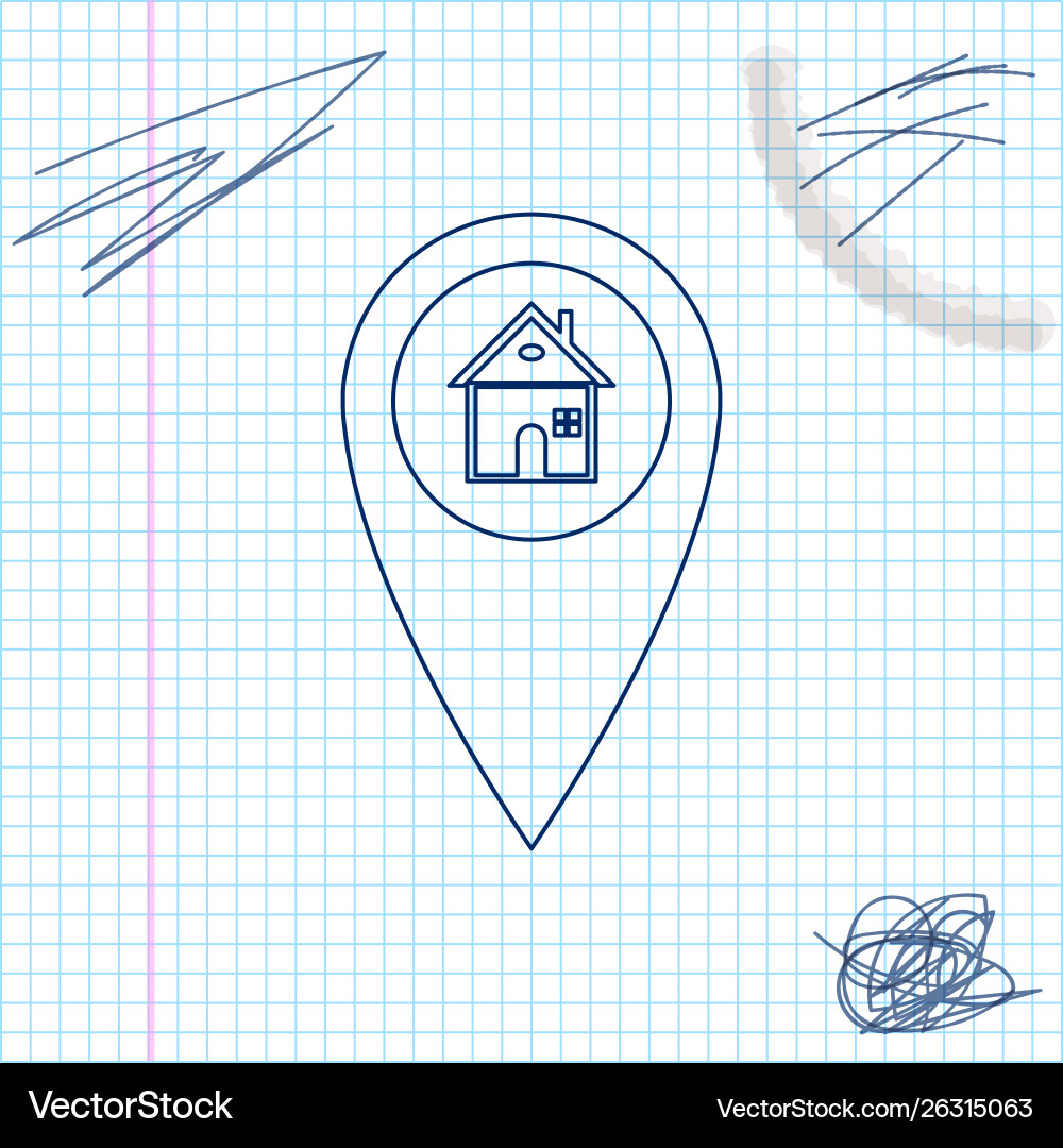 Map pointer with house line sketch icon isolated Map pointer with house line sketch icon isolated vector image