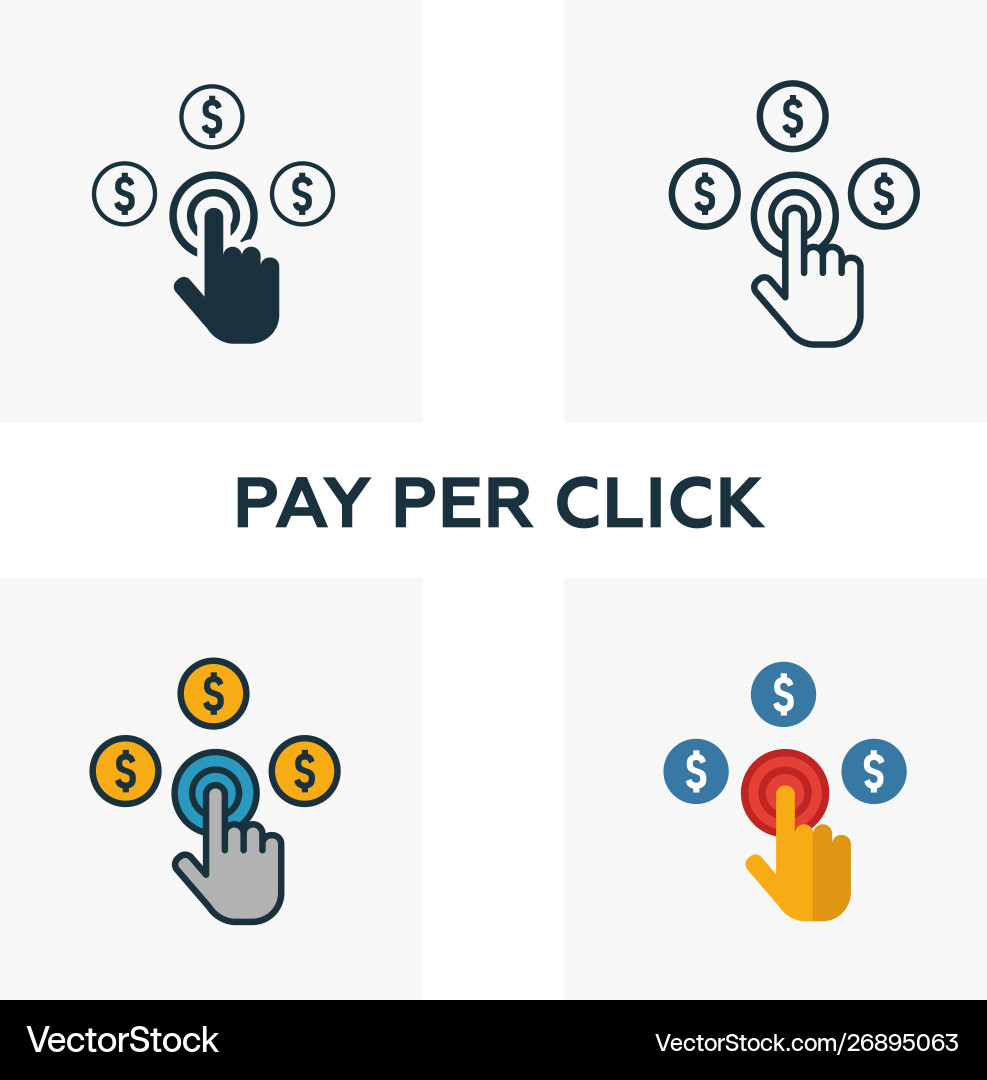 Pay per click icon set four elements in different vector image