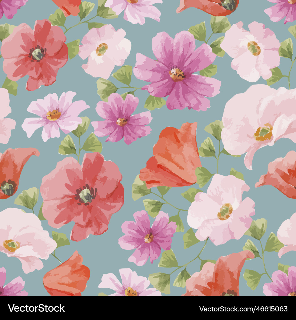 Watercolor Poppy Floral Seamless Pattern Vector Image