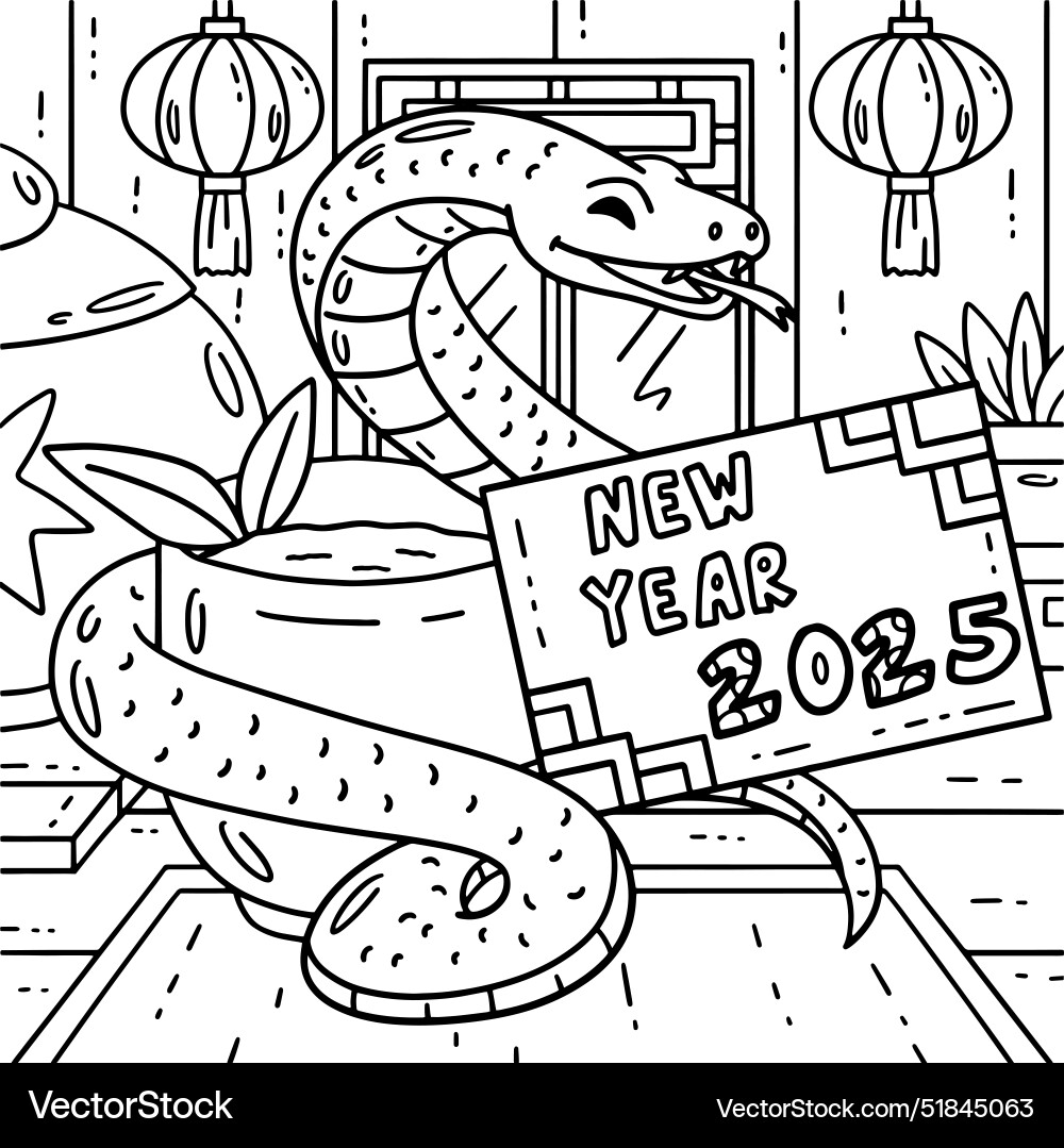 Year Of The Snake New 2025 Coloring Page Vector Image Year Of The Snake New 2025 Coloring Page Vector 51845063