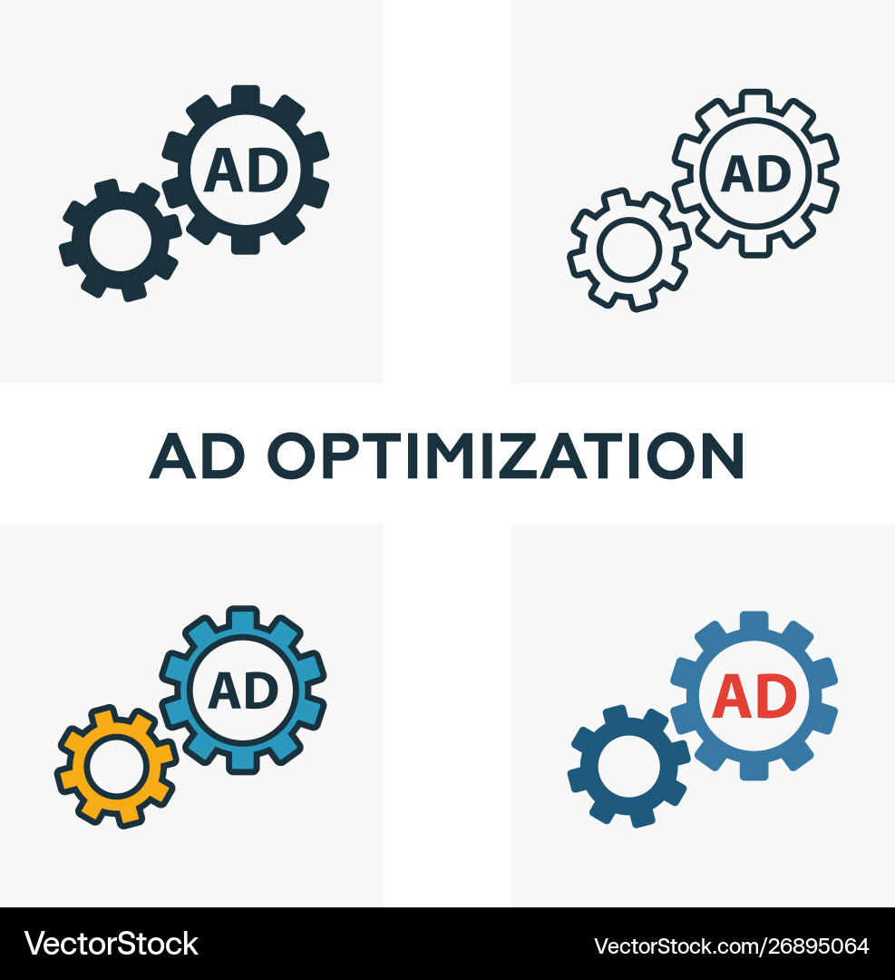 Ad optimization icon set four elements Vector Image