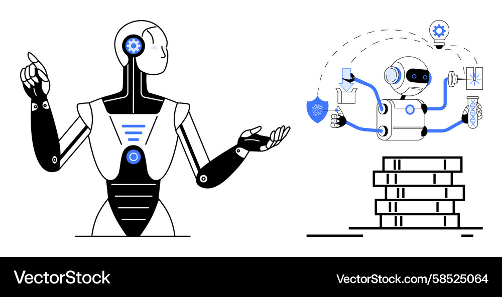 AI Robot Multitasking Data Vector Image