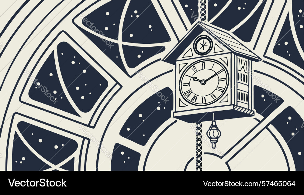 Cuckoo clock in abstract circular frame design vector image