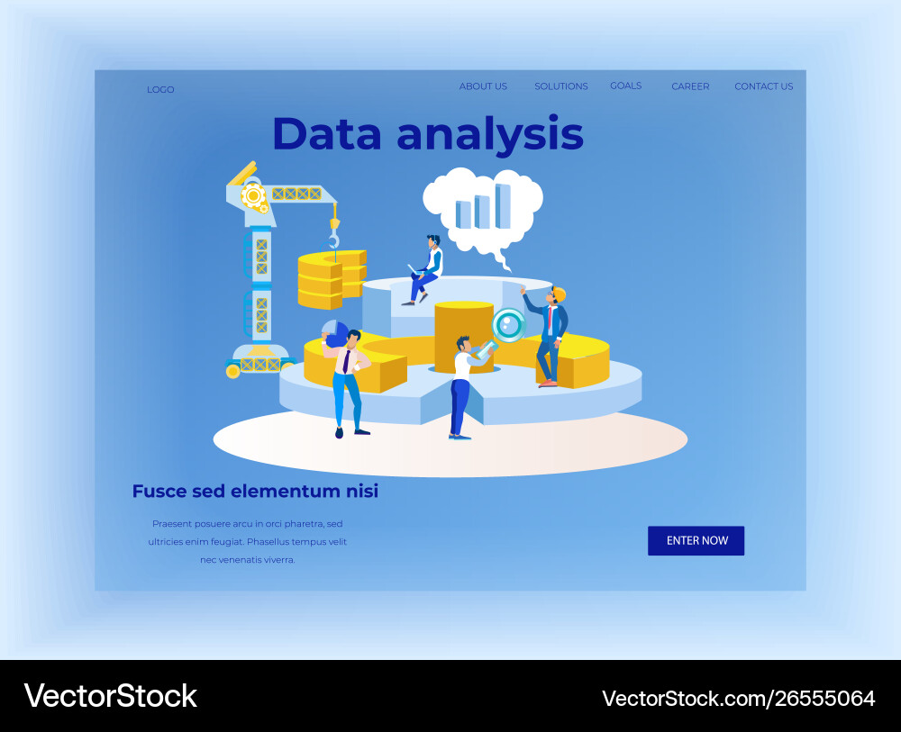 Landing page promoting data analysis and teamwork vector image