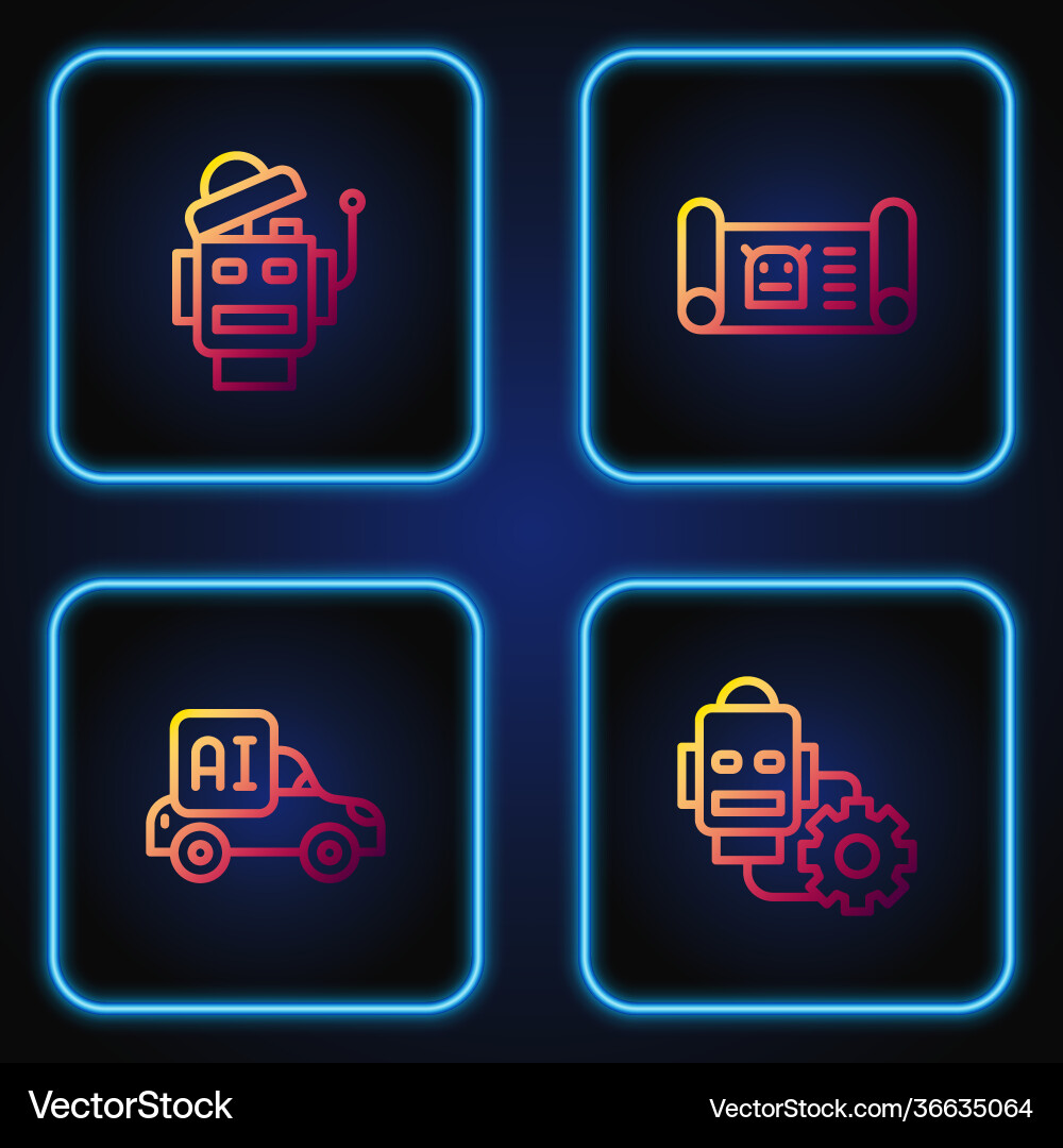 Set line robot setting autonomous smart car Set line robot setting autonomous smart car vector image