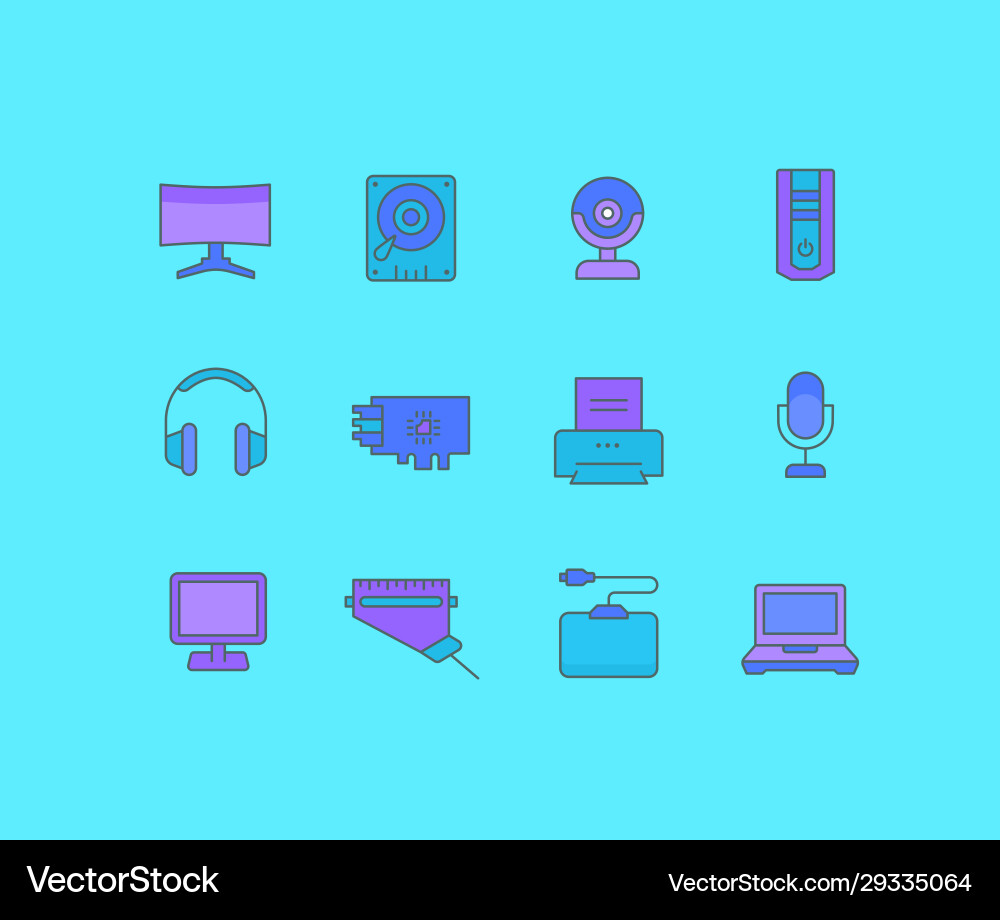 Set simple line icons upgrading computer Set simple line icons upgrading computer vector image