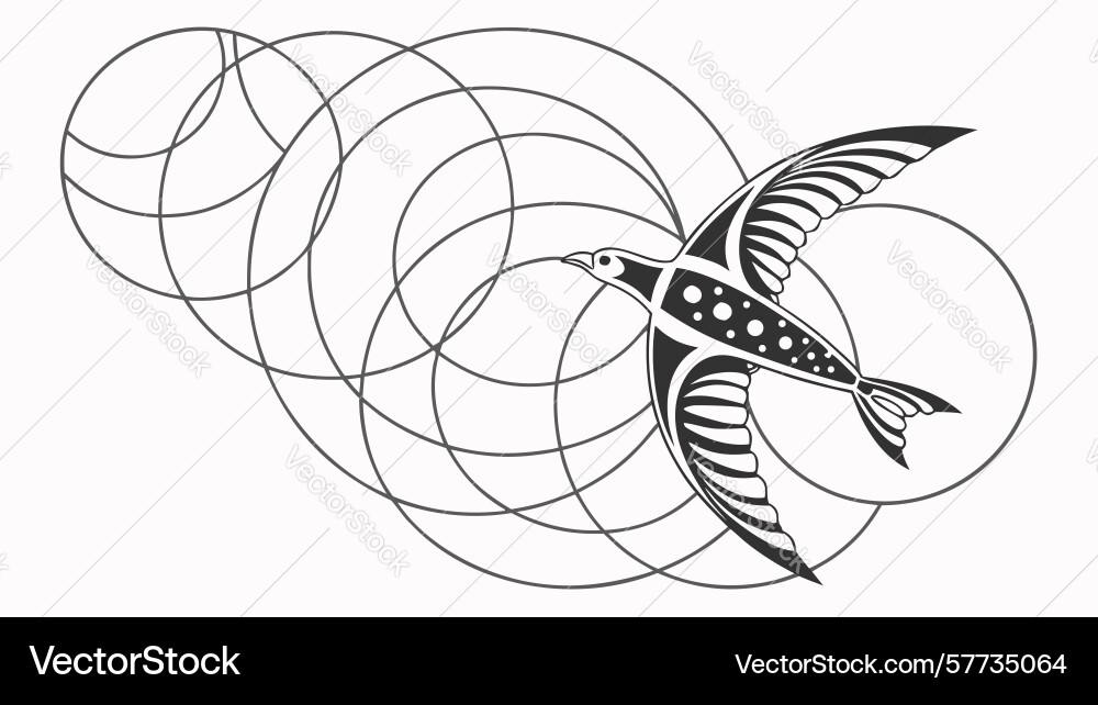 Soaring bird in dynamic overlapping circle Vector Image