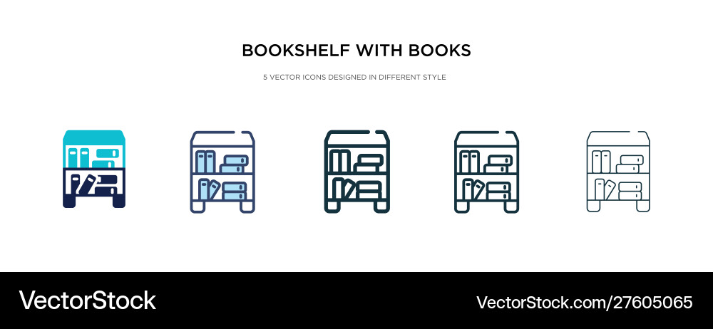 Bookshelf with books icon in different style two Bookshelf with books icon in different style two Vector Image