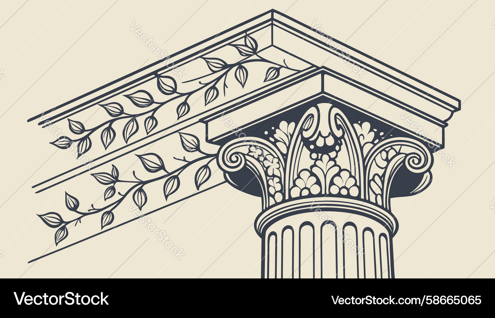 Classical column fragment with leaves Vector Image