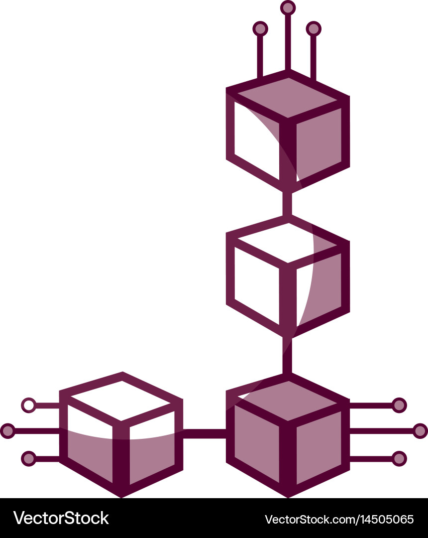 Cube with circuits network of communicatig bitcoin Vector Image