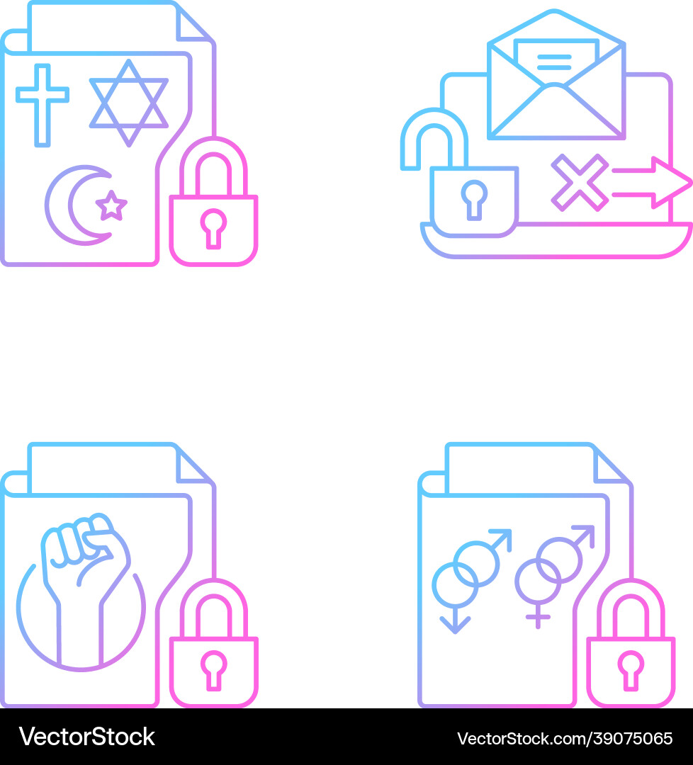 Data confidentiality gradient linear icons set Data confidentiality gradient linear icons set vector image