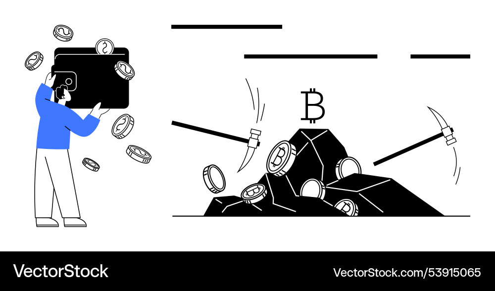 Digital wallet overflow and bitcoin mining process Vector Image