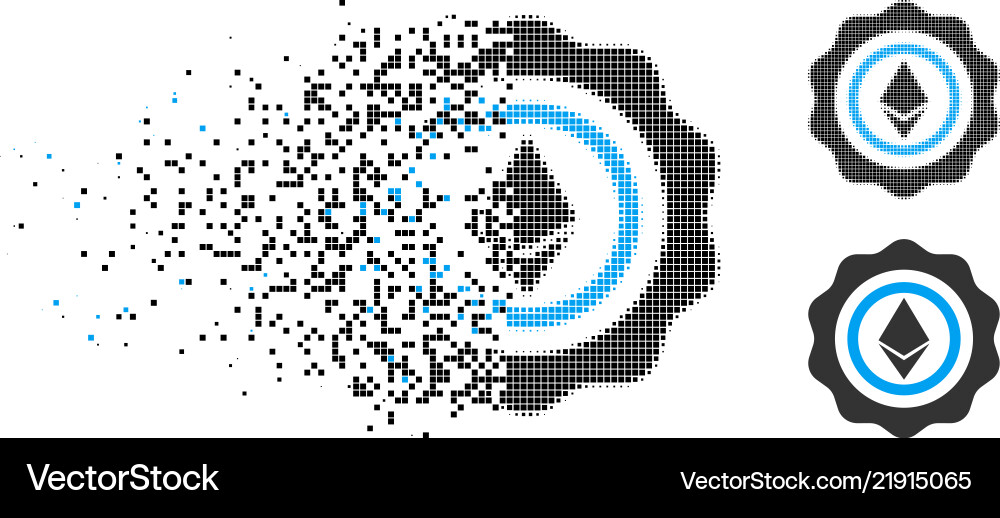 Disintegrating pixelated halftone ethereum seal Vector Image