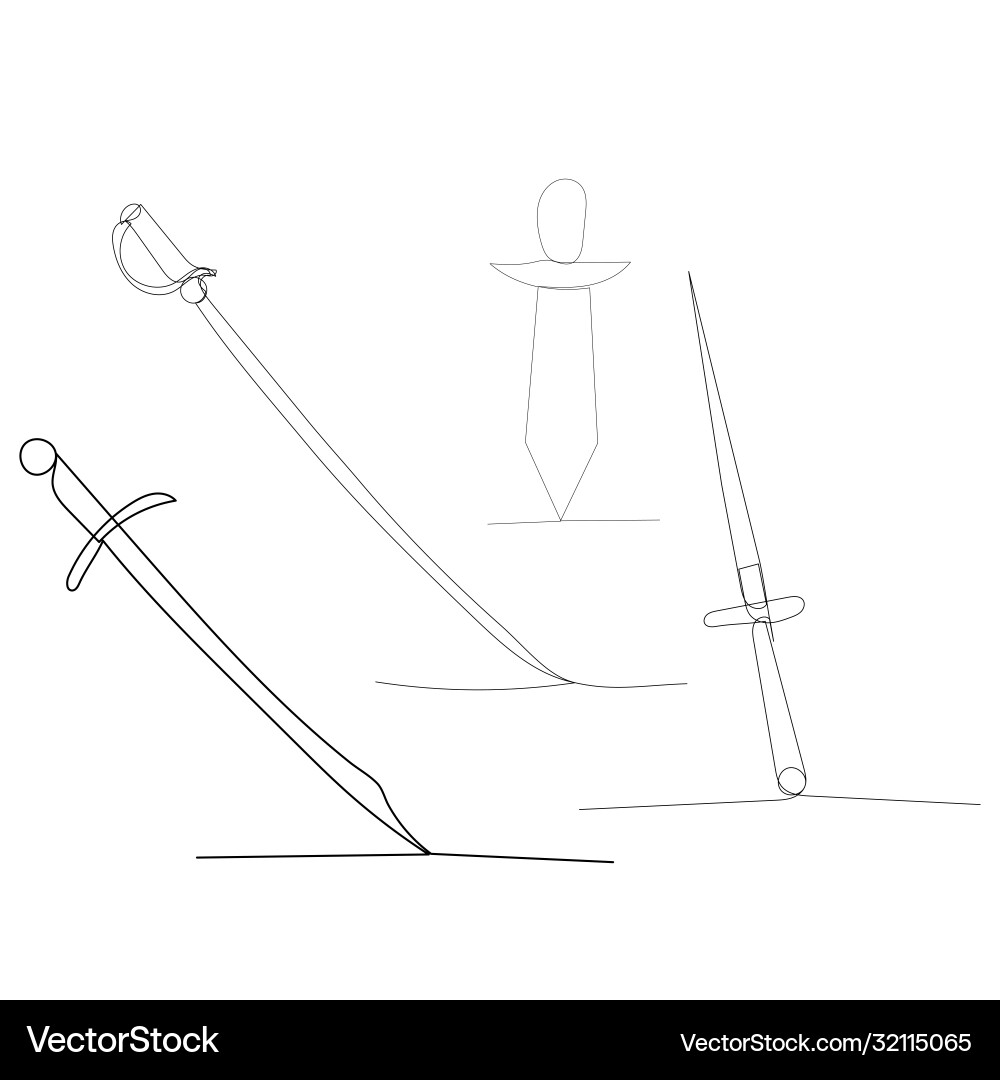 Isolated continuous line drawing swords Vector Image
