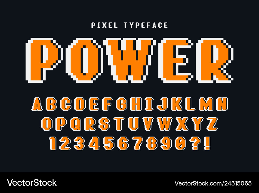 Pixel font design stylized like in 8-bit vector image
