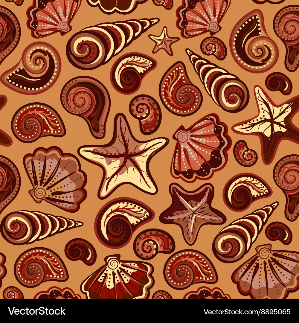 Seamless pattern with sea shells and starfish vector image