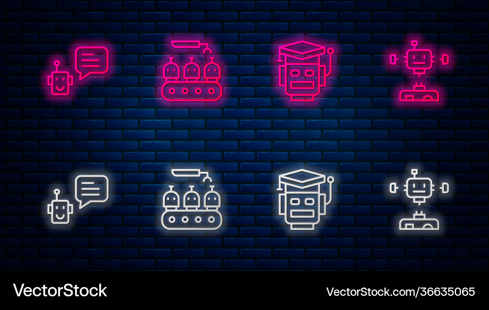 Set line industrial production robots robot Set line industrial production robots robot vector image