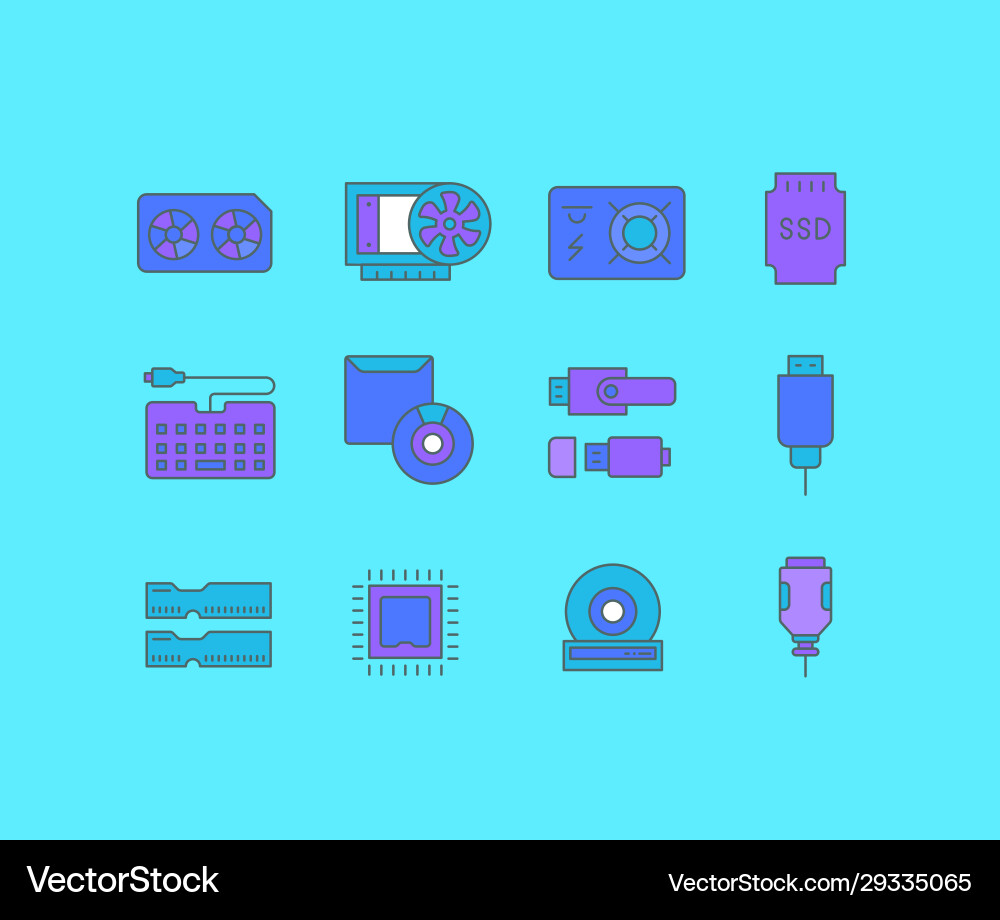 Set simple line icons upgrading computer Set simple line icons upgrading computer vector image