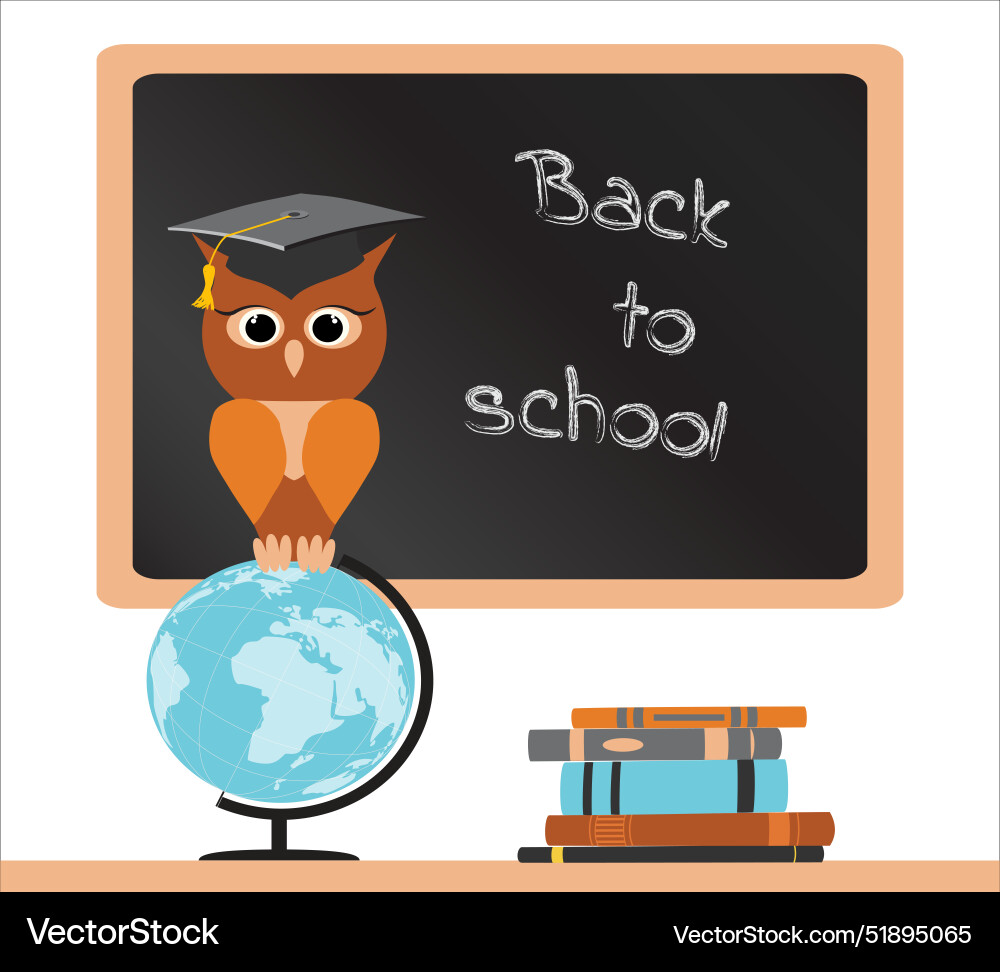 Stacks of books a wise owl in graduate hat sits Stacks of books a wise owl in graduate hat sits vector image