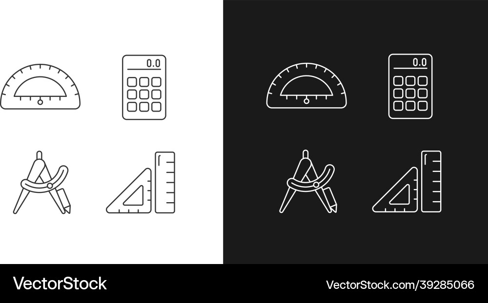 Architecture student tools linear icons set Vector Image