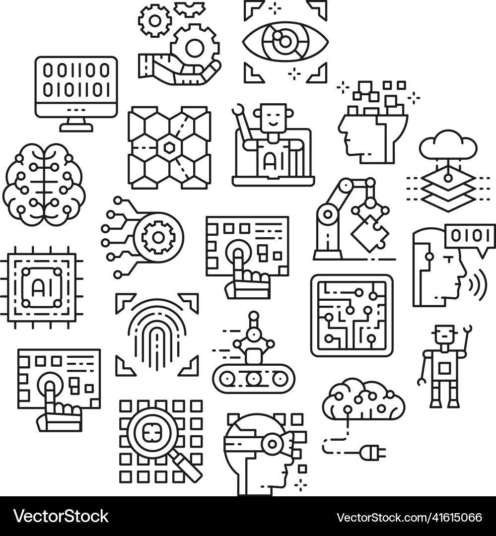 Artificial intelligence line icon set robotics vector image