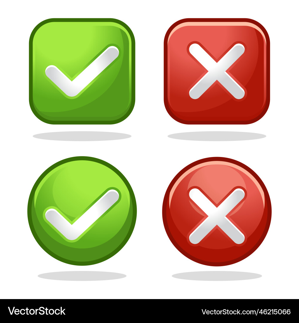 Cartoon right and wrong 3d button a set of glossy Cartoon right and wrong 3d button a set of glossy Vector Image