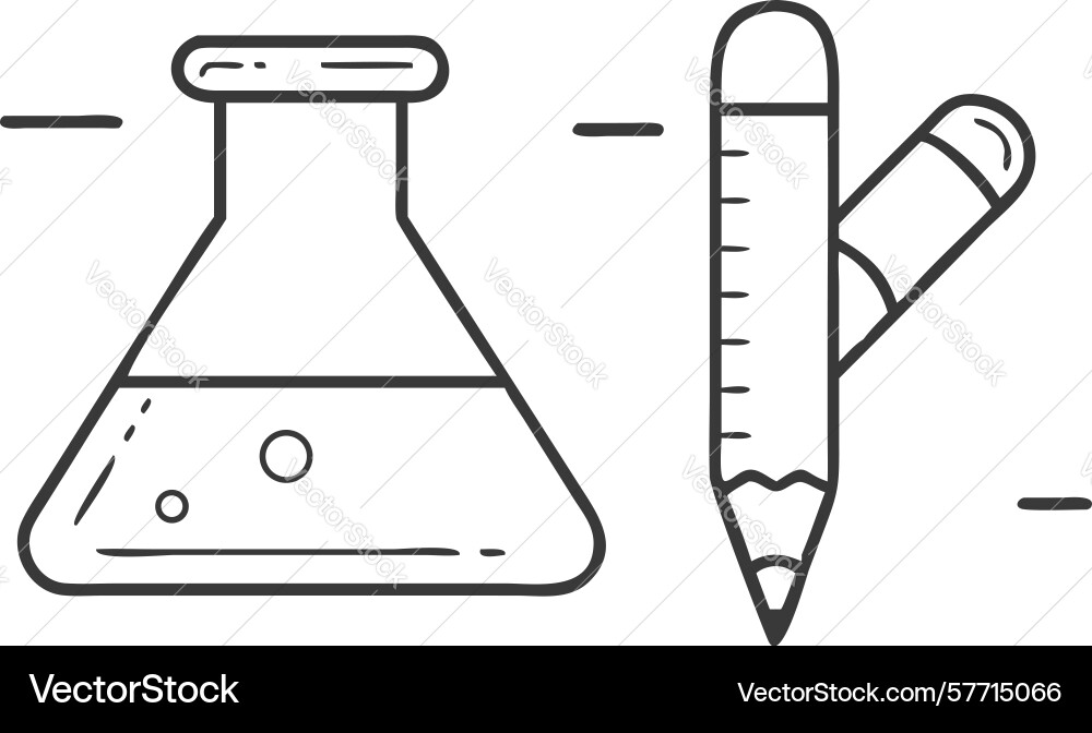 Flask and pencil science experiment or lab notes vector image