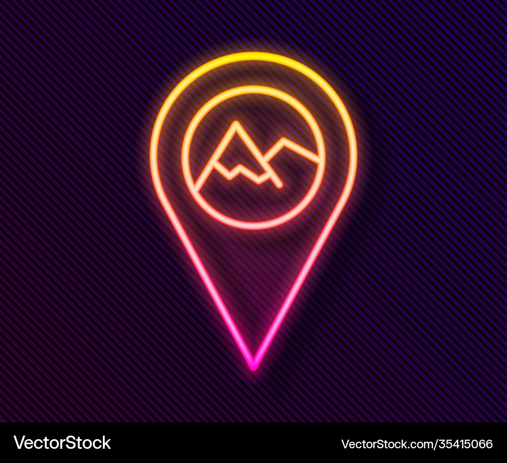 Glowing neon line map pointer with mountain icon Glowing neon line map pointer with mountain icon vector image