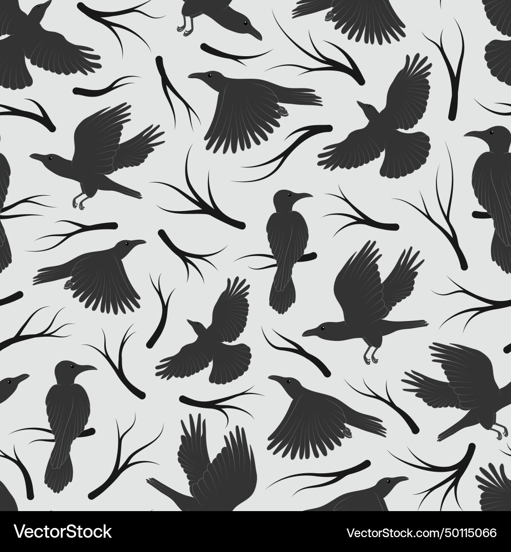 Seamless pattern with ravens and tree branches Seamless pattern with ravens and tree branches vector image