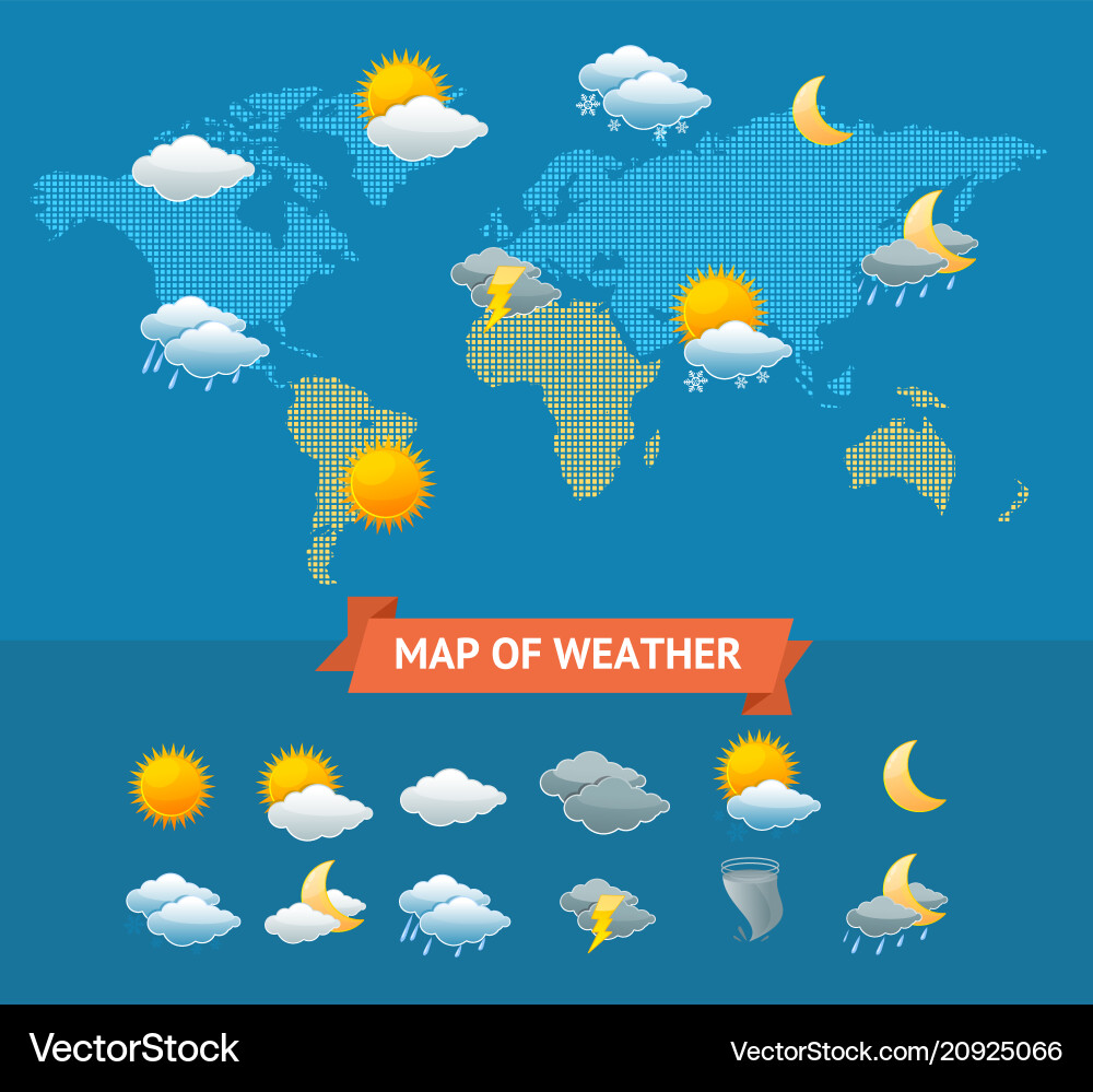 Weather Icons Set - Forecast Map vector image