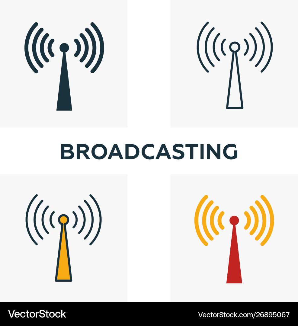 Broadcasting icon set four elements in different Broadcasting icon set four elements in different vector image