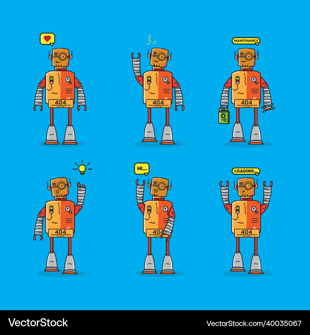 Bundle of various cute robot error expressions Vector Image