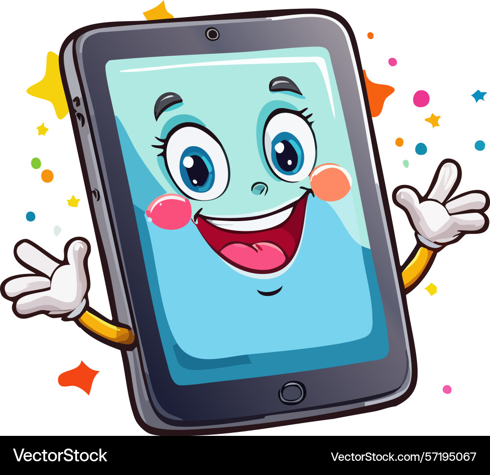 Computer tablet character with happy face Vector Image