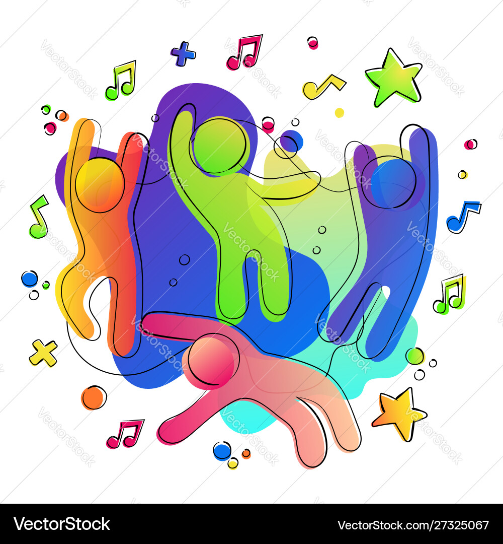 Fun colorful friends in music party concept Fun colorful friends in music party concept vector image