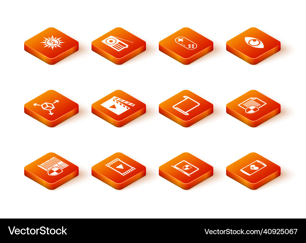 Set server with shield play video isometric cube Vector Image