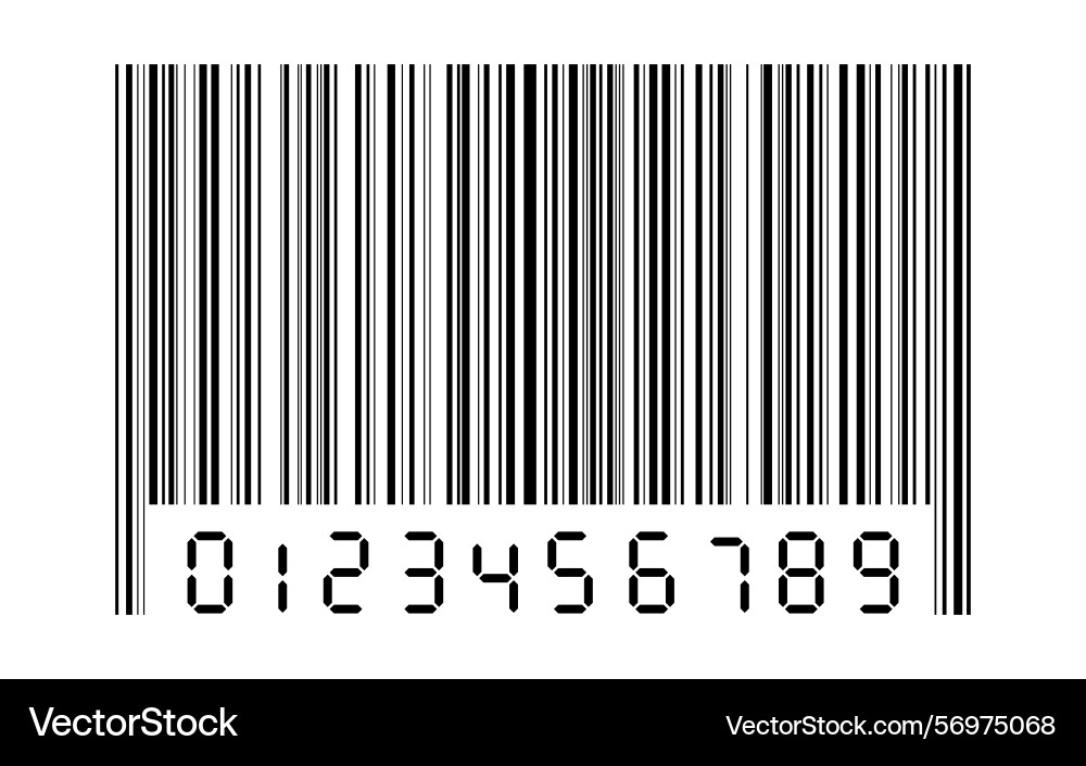 Black digital number zero to nine with bar code vector image