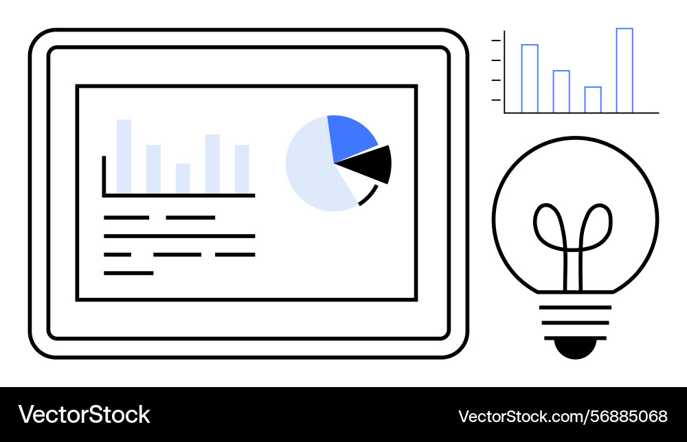 Data analysis dashboard with charts and creative vector image
