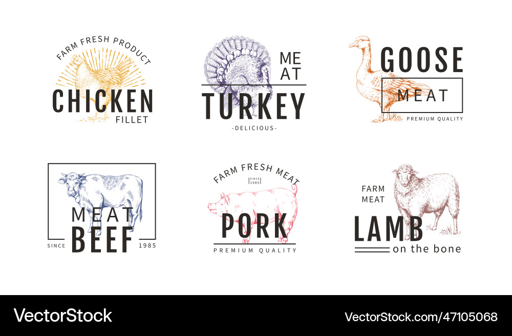 Farm Animal Meat Logo Set Vector Image