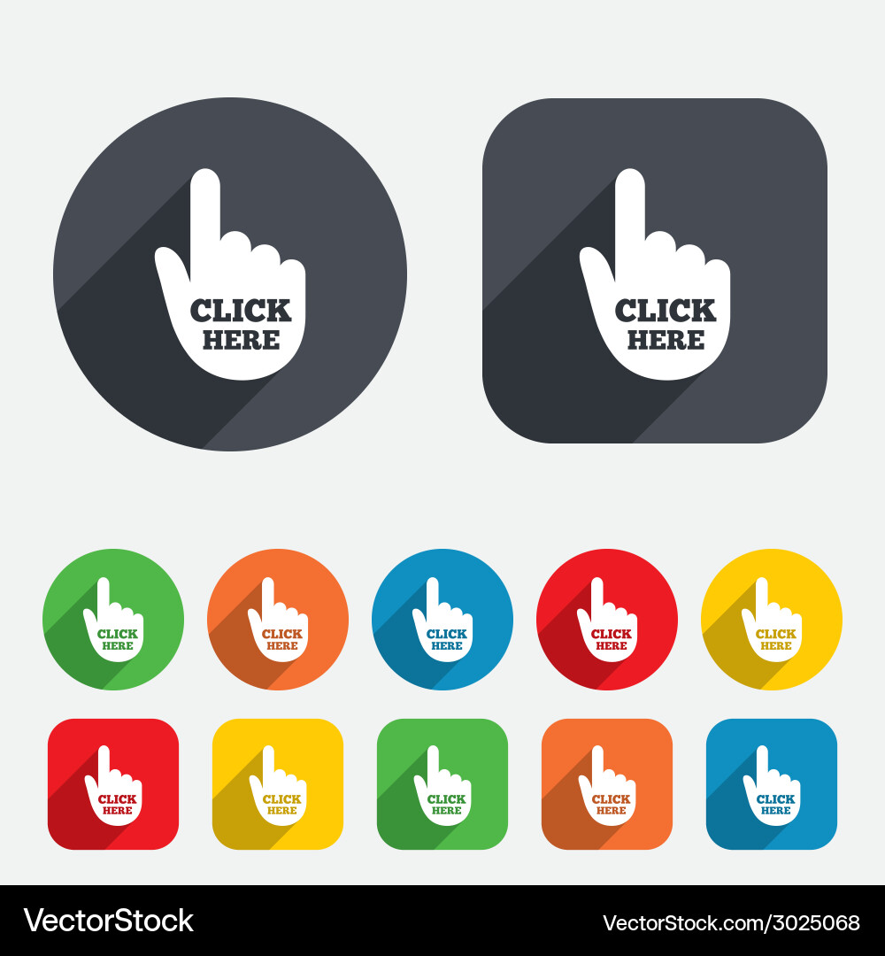 Hand Press Button Icon - Click Here vector image