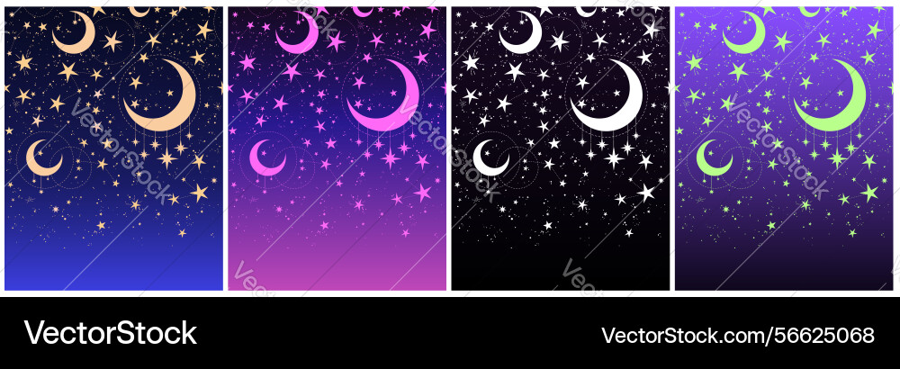 Rectangular of patterned magical stars and moons Vector Image