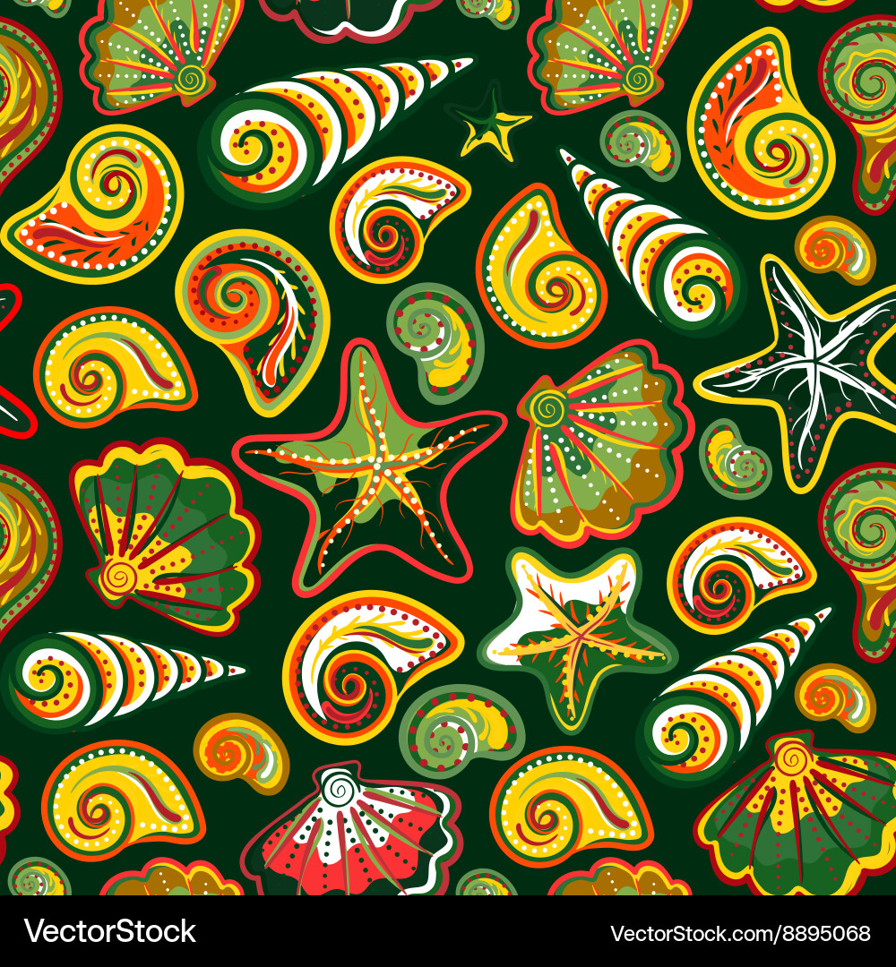 Sea shells seamless pattern in colorful on white vector image