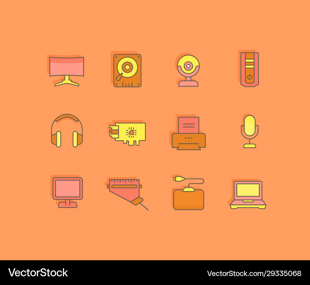 Set simple line icons upgrading computer vector image