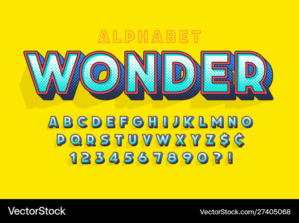 Trendy 3d comical letters design colorful Trendy 3d comical letters design colorful vector image
